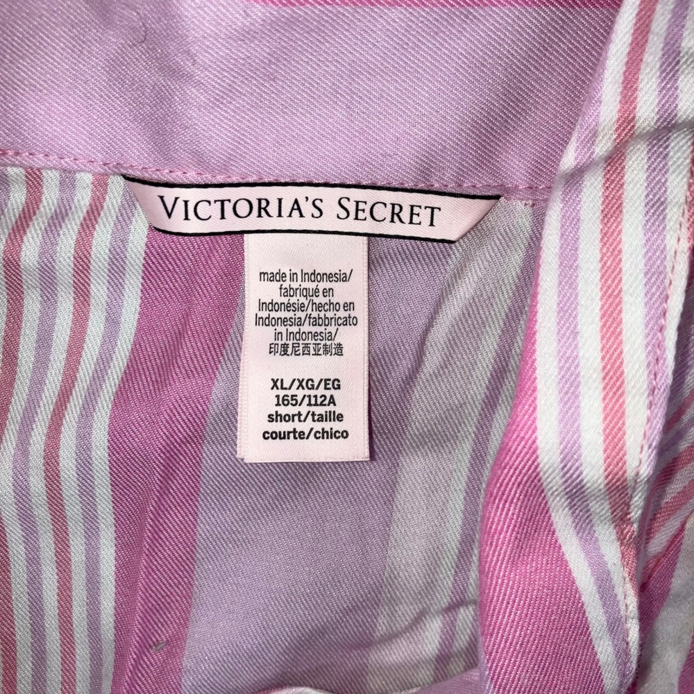 Victorias Secret PINK Pajama Top Women XL Button Front Long Stripped Long Sleeve - Picture 8 of 9